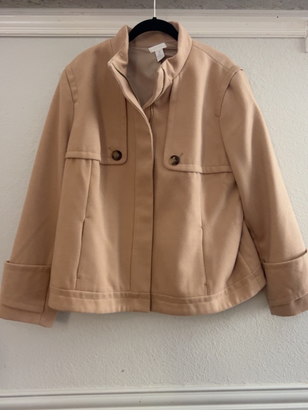 Chico’s Camel Tan Zip Front Jacket Coat Size 3